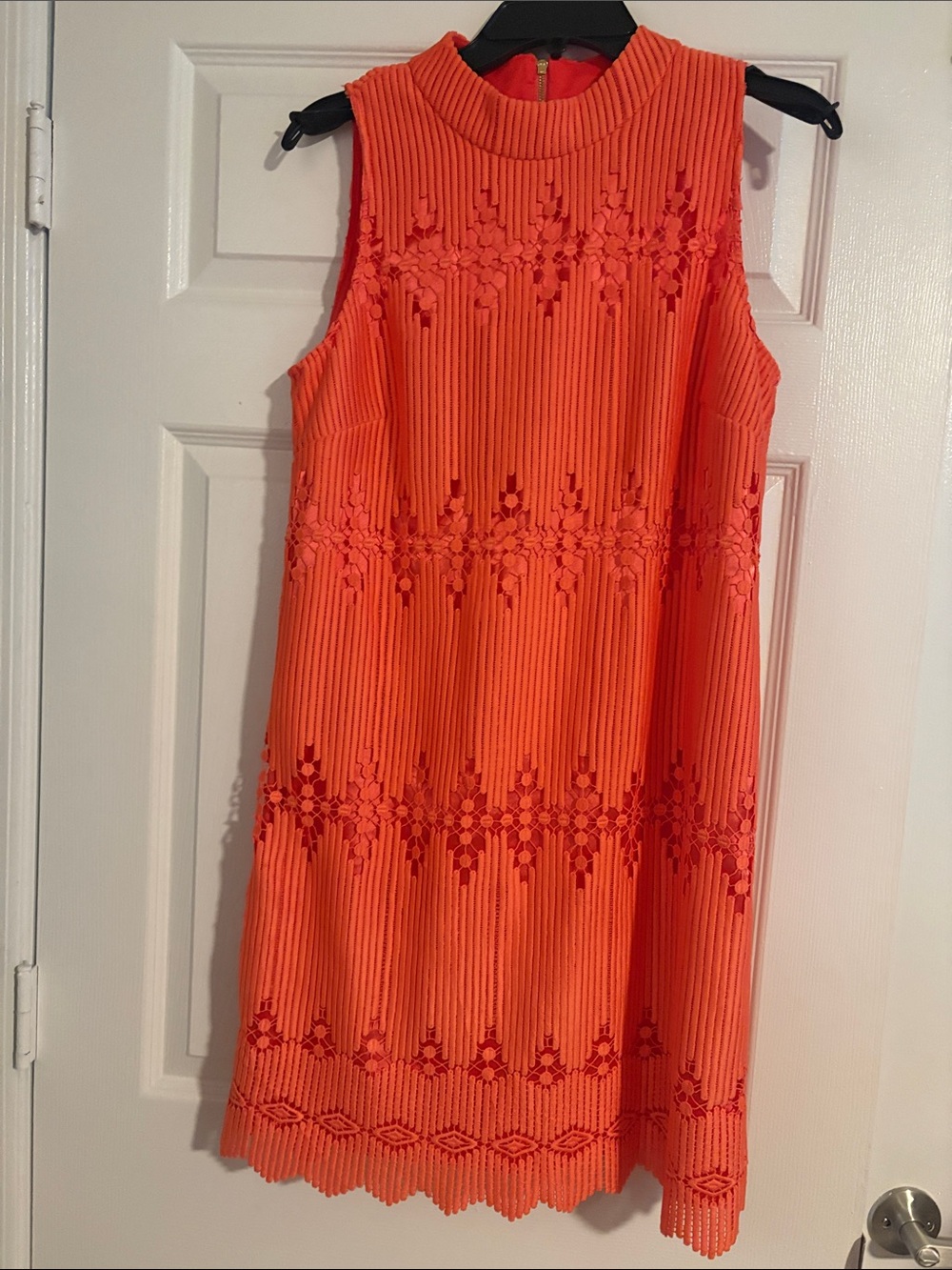Alex Marie Bright Orange Sleeveless Lace-Trim Shift Dress